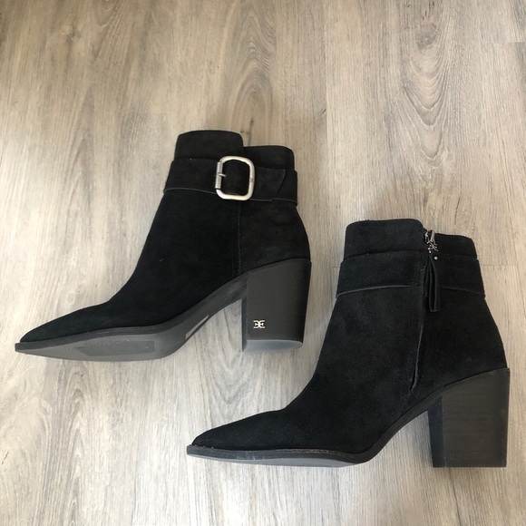 Sam Edelman Leonia Buckle Black Suede Bootie - Picture 5 of 15